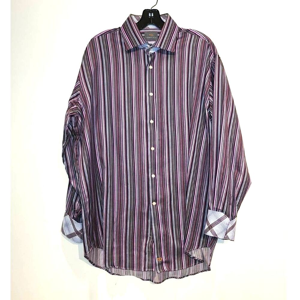 Thomas Dean pink brown striped long sleeve button down shirt- xl